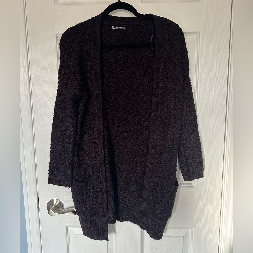 Cotton On Burgundy Cozy Chunky Knit Cardigan | Fits Oversized